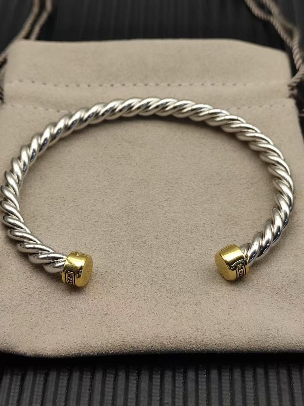 David Yurman Silver and Gold Cable Baby Bangle - Picture 2 of 6